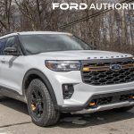 A photo showing a 2025 Ford Explorer Tremor prototype from a front three quarters angle.
