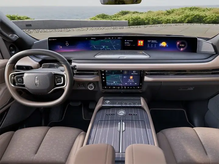 Photo of the 2025 Lincoln Aviator Black Label cockpit, featuring the Enlighten theme, which is one of three offered on the luxury SUV. 