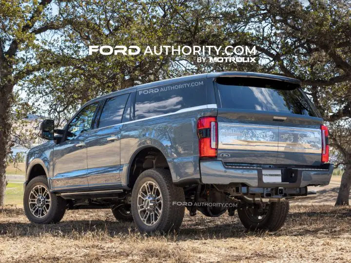 Rendering of the 2026 Ford Excursion by Ford Authority. We borrowed the Ford F-250 as the base for our hypothetical SUV. 