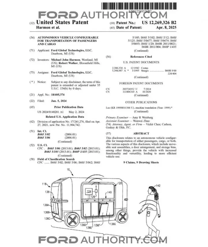 A Ford patent filing for a cargo configuration system for autonomous vehicles.