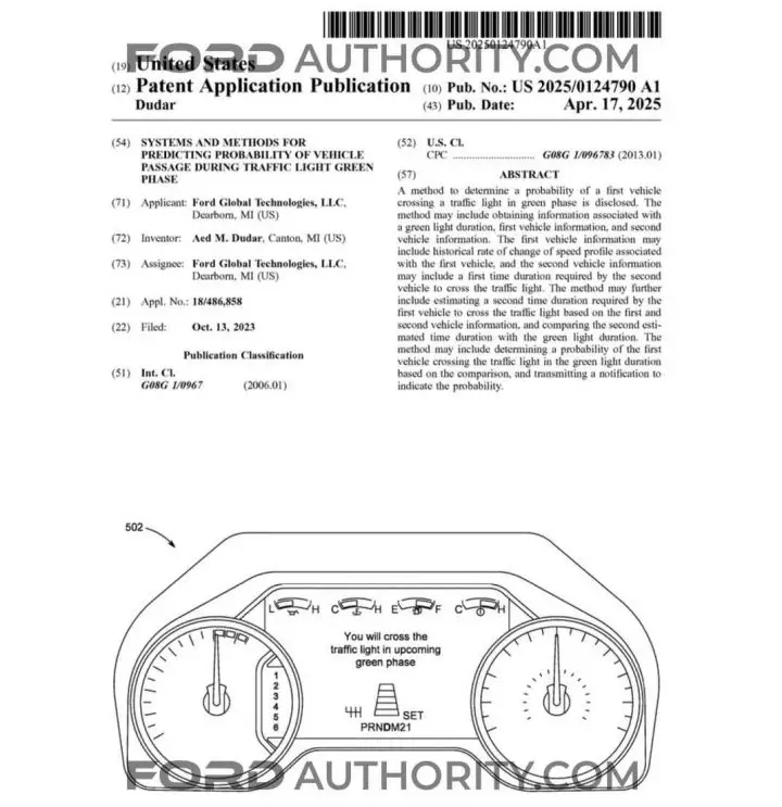 A Ford patent for green light prediction technology.