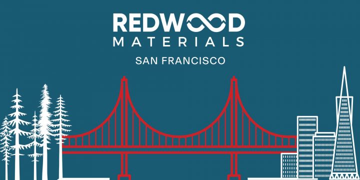 Illustration of the Golden Gate Brirdge, announcing Redwood Materials expansion into San Francisco. The company will help recycle Ford EV batteries.