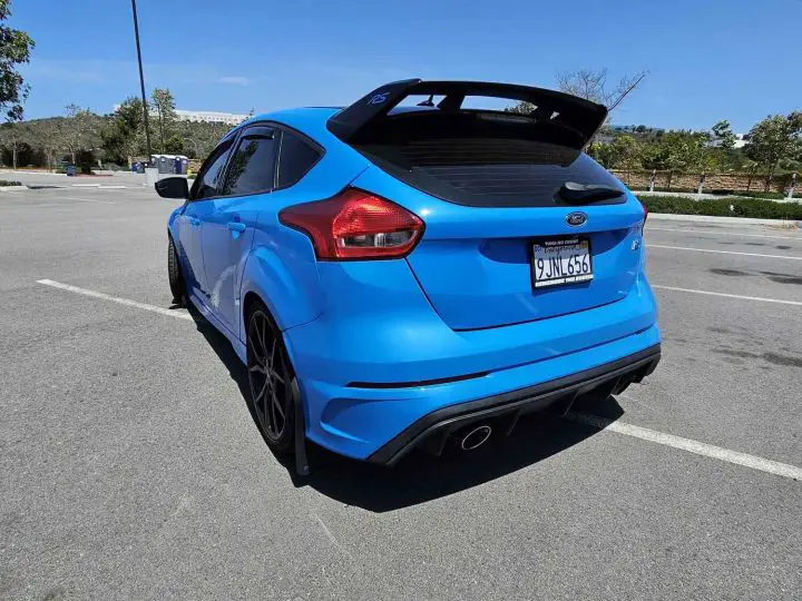 A photo showing the exterior of a 2018 Ford Focus RS Limited Edition from a rear three quarters angle.