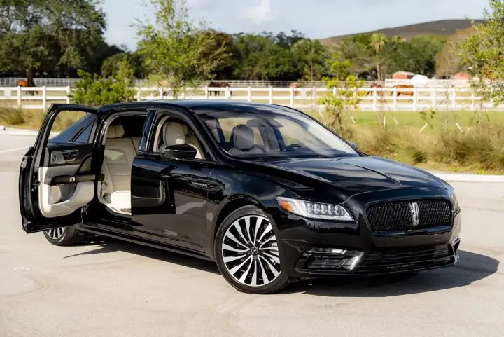 A photo showing the exterior of a 2020 Lincoln Continental Coach Door Edition from a front three quarters angle.