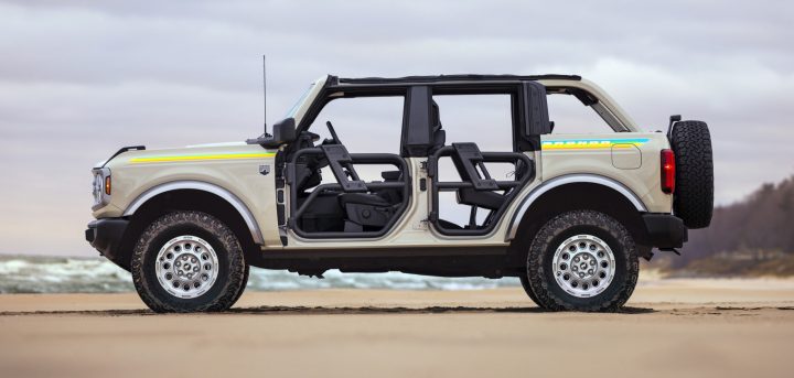 Side profile of 2025 Ford Bronco with Coastal Package by Ford Custom Garage. In June 2025, a Ford Bronco discount still offers an employee pricing program nationwide.