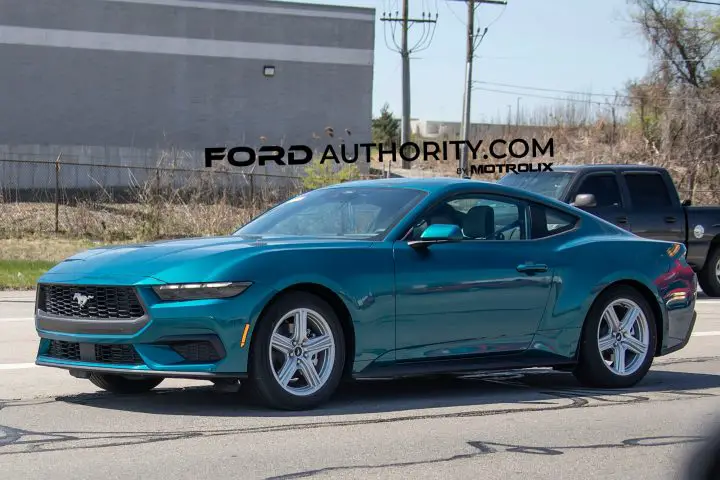A photo showing the exterior of a 2026 Ford Mustang EcoBoost Coupe from a front three quarters angle.