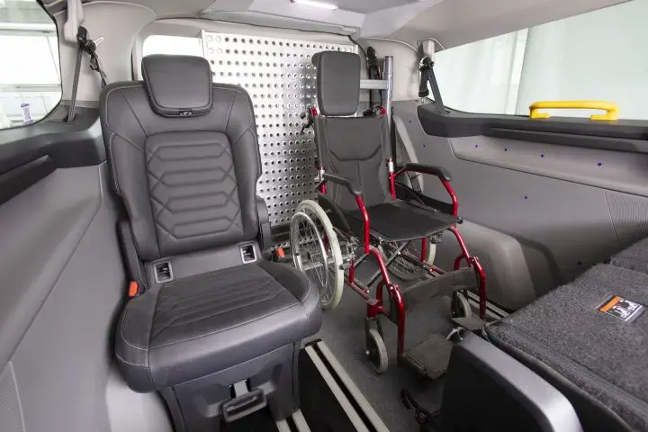 A photo showing the interior of the adaptive Ford Tourneo Custom.