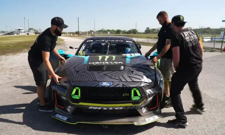 Video still of the Ford Mustang RTR on the set of Cleetkhana One, a parody by Vaughn Gittin Jr. and Cleetus McFarland.