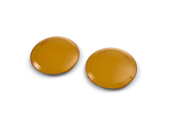 A photo showing amber covers for the Ford Bronco mirror mounted LED light kit.