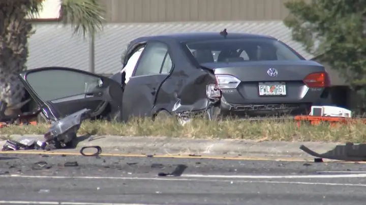 A photo showing the aftermath of a wreck following a police chase involving a Ford Bronco.