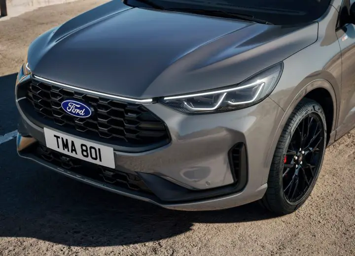A photo showing the exterior of the Ford Kuga ST-Line X Black Package from a front three quarters angle
