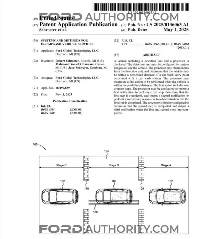 A Ford patent filing for an automatic car wash system.