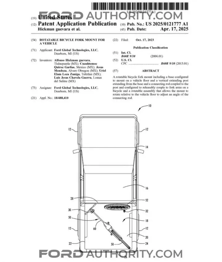 A Ford patent filing for a bicycle fork mount.