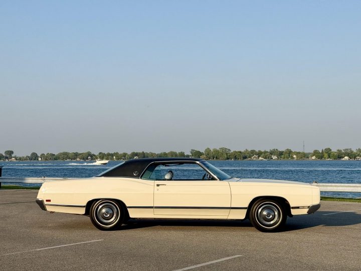 A side view of the 1969 Ford LTD coupe for sale, which was once owned by Bill Harrah. 