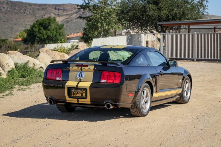 A photo showing the exterior of a 2006 Ford Mustang Shelby GT-H from a rear three quarters angle.