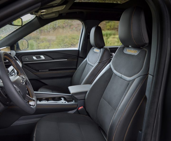 An interior view of the 2026 Ford Explorer Tremor. The 2026 Explorer gets a new optional fixed glass roof option across all trims. 
