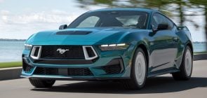 2026 Ford Mustang FX Package, front three quarter view on road.