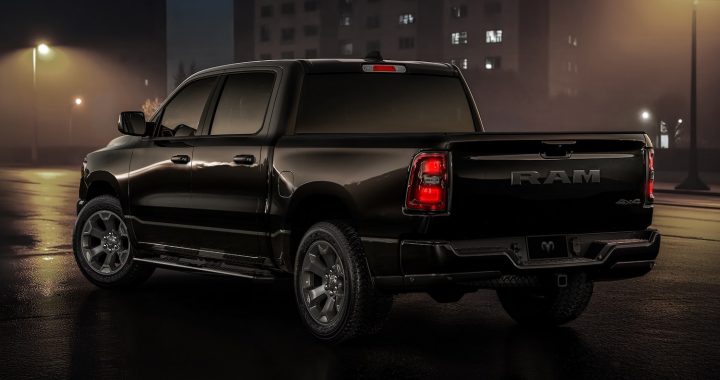 A photo showing the exterior of the 2026 Ram 1500 from a rear three quarters angle.