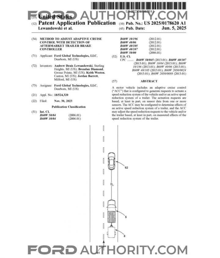 A Ford patent for an adaptive cruise control system that works with an aftermarket trailer brake controller.