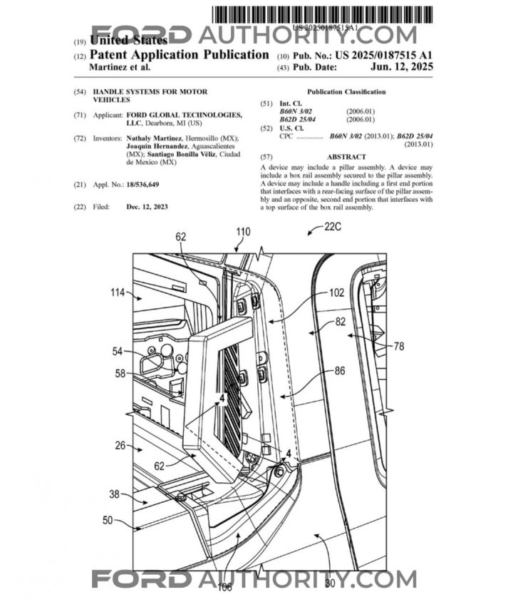 A Ford patent filing for cab mounted handles on pickups.