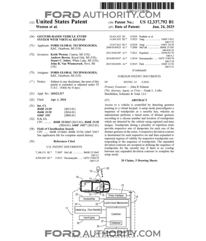 A Ford patent filling for a gesture based virtual keypad.