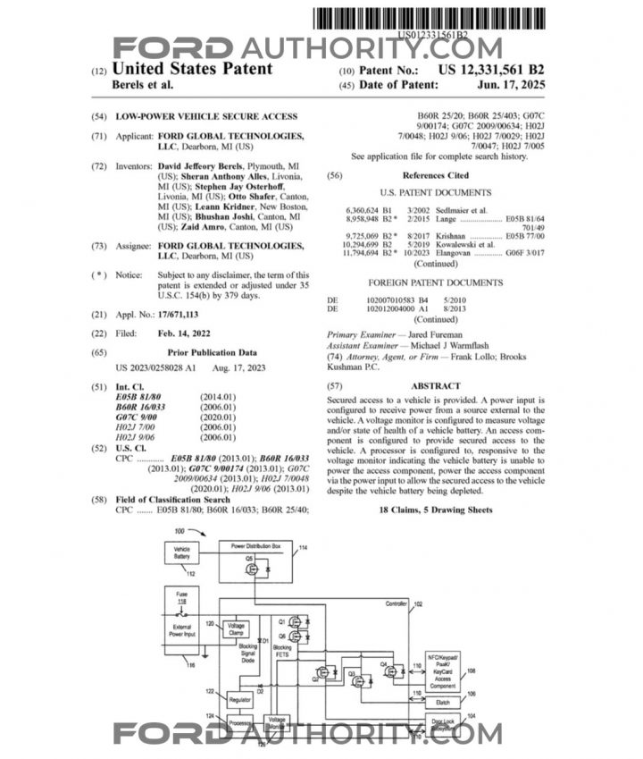 A Ford patent filing for a low power secure access system.