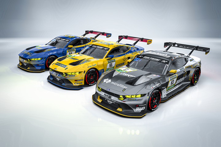 Photo of the three HRT Ford Performance Ford Mustang GT3 entries that raced at Nürburgring over the weekend. The No. 65 Mustang won while the other two retired early due to mechanical issues.