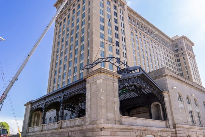A photo showing the future NoMad Hotel at Michigan Central Station.