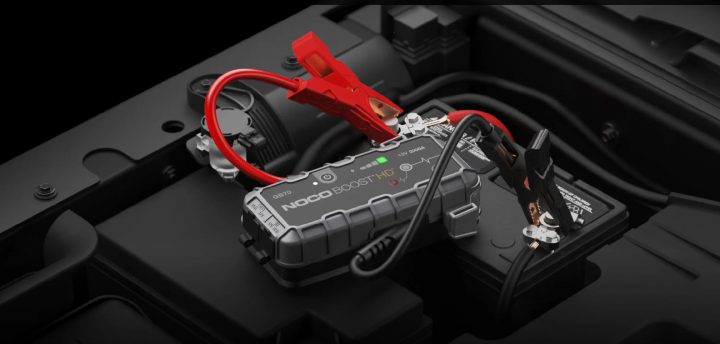 Product photo showing the GB70 jump start box produced by NOCO. This tool is offered as an optional extra for the 2026 Ford Super Duty. 