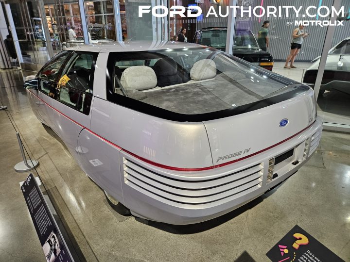 Photo of the 1983 Ford Probe IV concept vehicle, seen from a rear three-quarters angle. Ford checked out the model in person not too long ago. 