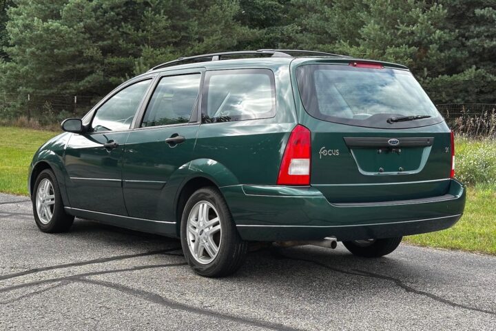A photo showing the exterior of a 2000 Ford Focus wagon from a rear three quarters angle.