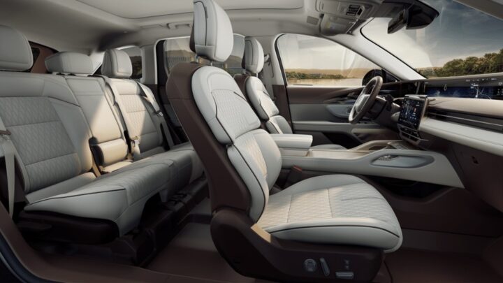 A photo showing the interior of the 2025 Lincoln Nautilus Black Label, featuring the Chalet theme. It's one of two offered on this trim.