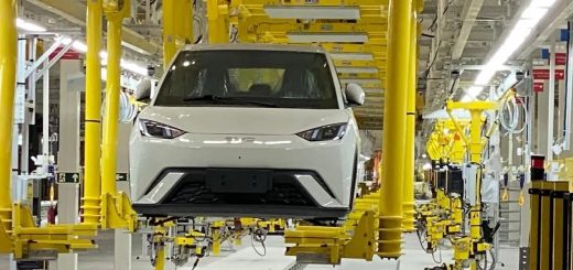 A photo showing production of the BYD Seagull at the Camaçari Assembly Plant in Brazil.