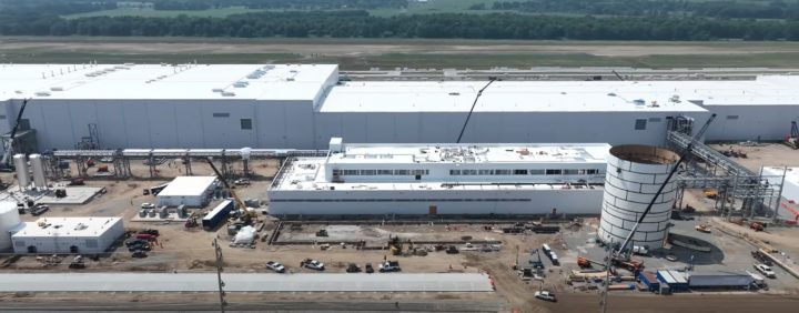 Video still from the drone footage showing the Ford EV plant progress. Despite pulling back its ambitions, the facility is well underway. 