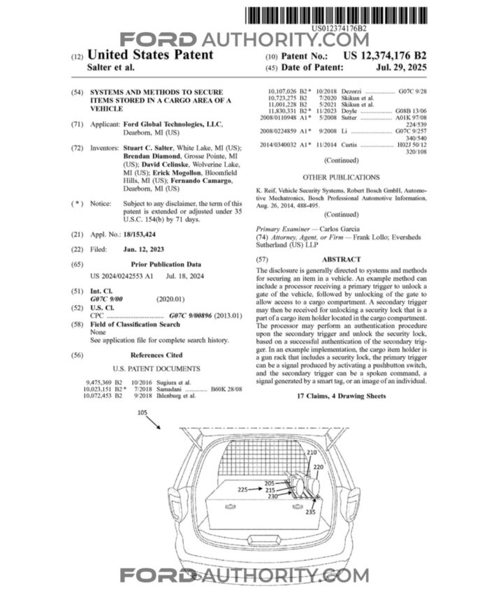 A Ford patent for a system to secure cargo area items.