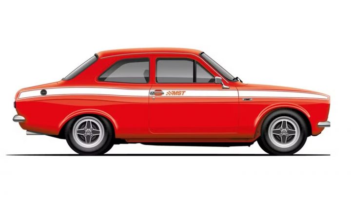 A photo showing the new MST Ford Escort Mk1 and Mk2 continuation model from a side angle.