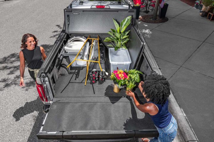 Product photo showing the RealTruck BakFlip MX4 Gen 3 tonneau cover, which is available for many Ford pickups. 