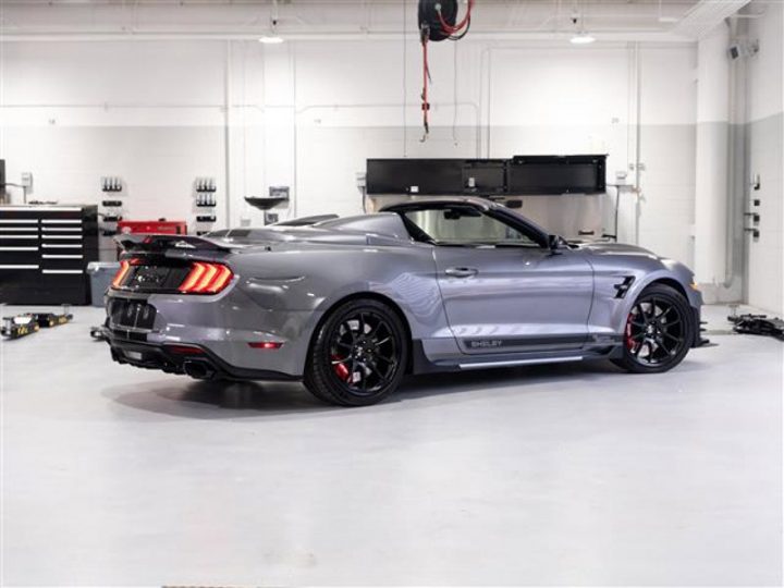A photo showing the exterior of an S550 Ford Mustang Shelby Super Snake from a rear three quarters angle.