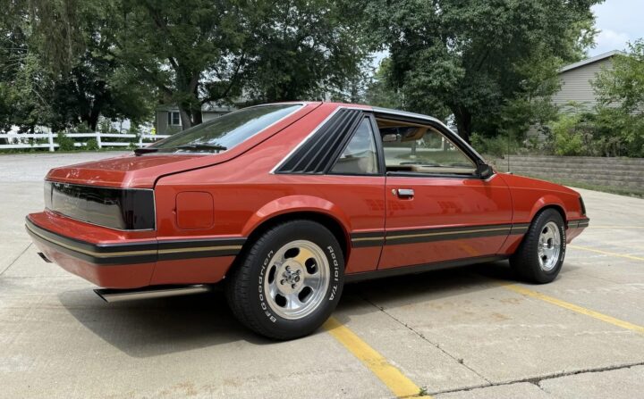 A photo showing the exterior of a 1979 Ford Mustang Daytona Concept from a rear three quarters angle.