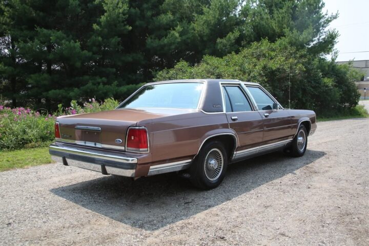 A photo showing the exterior of a 1989 Ford Crown Victoria from a rear three quarters angle.