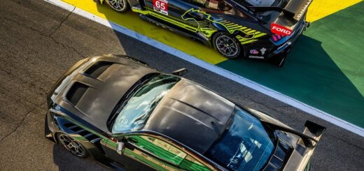 A photo showing the exterior of the Ford Mustang GTD Liquid Carbon and GT3 from a top down angle.