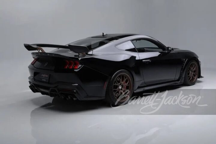 A photo showing the exterior of a 2025 Ford Shelby Super Snake from a rear three quarters angle.