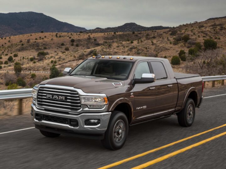 A photo showing the exterior of the 2025 Ram HD 2500 Mega Cab from a front three quarters angle.