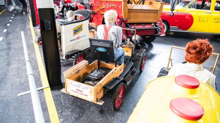 A photo showing the exterior of a Ford Model T go-kart from a rear three quarters angle.