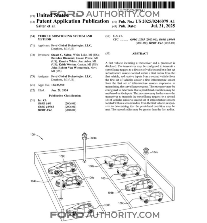 A Ford patent filing for a vehicle monitoring system.