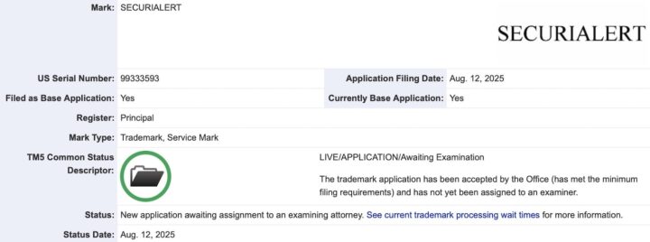 A trademark filing for Ford SecuriAlert.