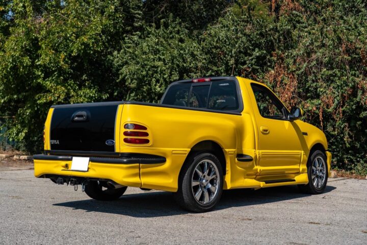 A photo showing the exterior of a 2002 Ford F-150 Boss 5.4 from a rear three quarters angle.