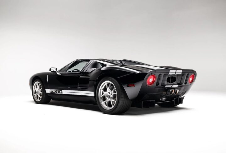 A photo showing the exterior of the 2005 Ford GTX1 from a rear three quarters angle.