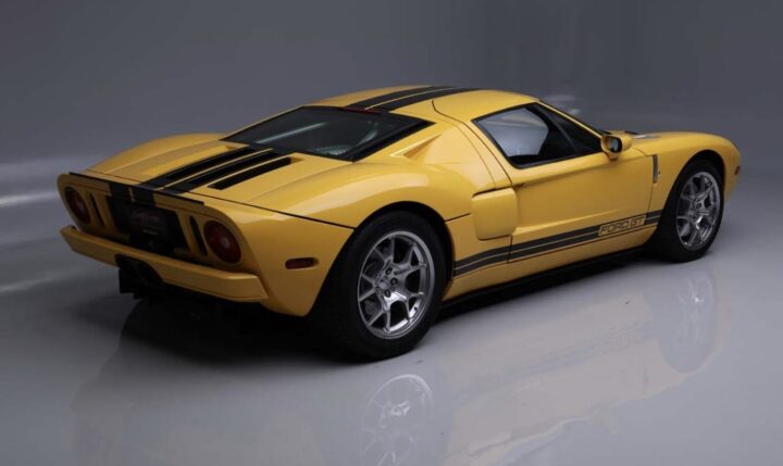 A photo showing the exterior of a 2006 Ford GT from a rear three quarters angle.