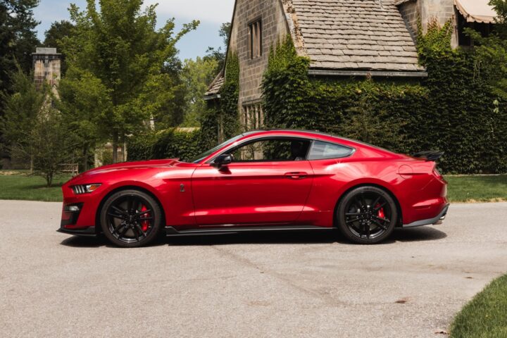 Photo showing a side view of the 2020 Ford Mustang Shelby GT500 formerly owned by Edsel Ford II. Its sale broke an auction record. 